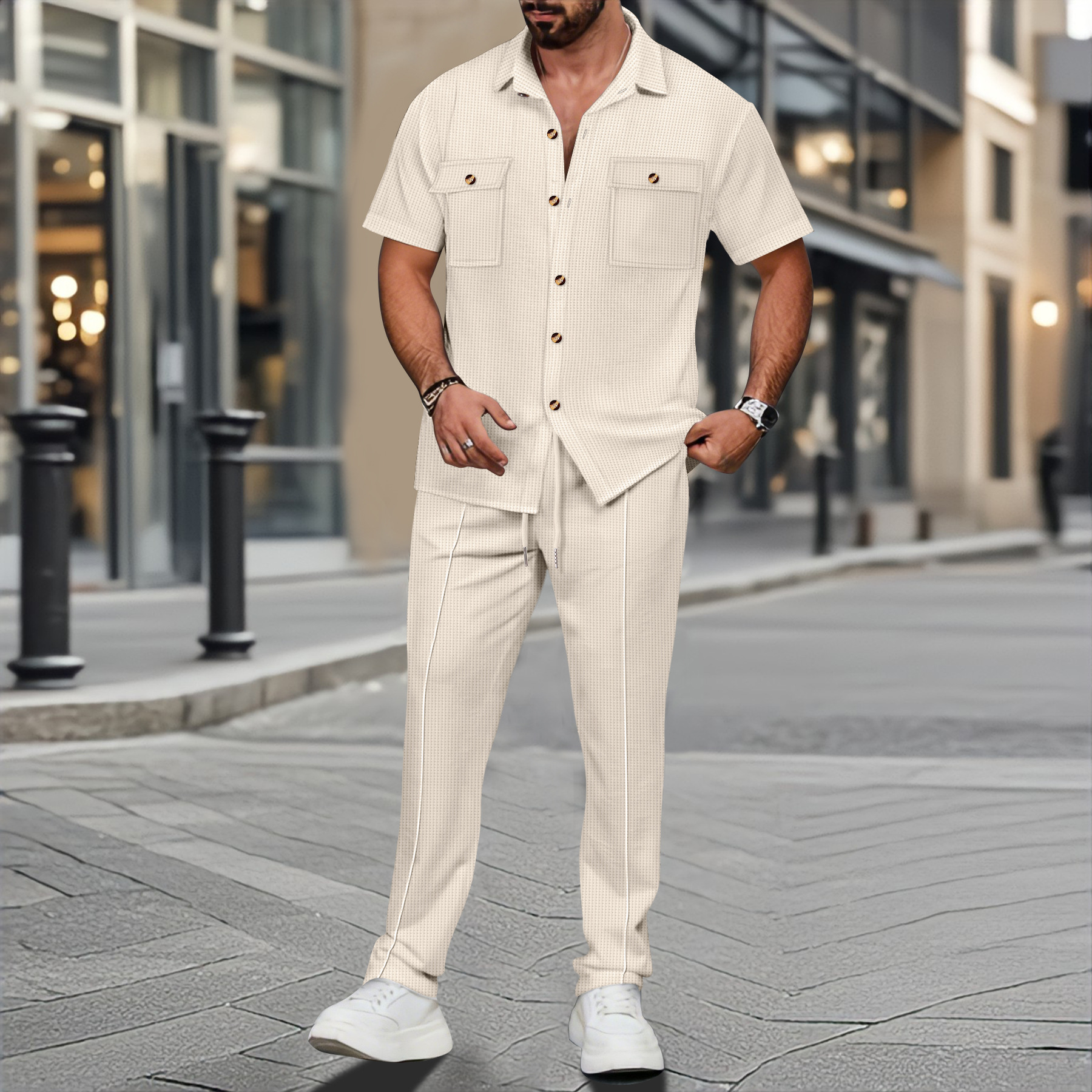 Men Summer Solid Color Lapel B - Embellish Knit ulasan dan harga