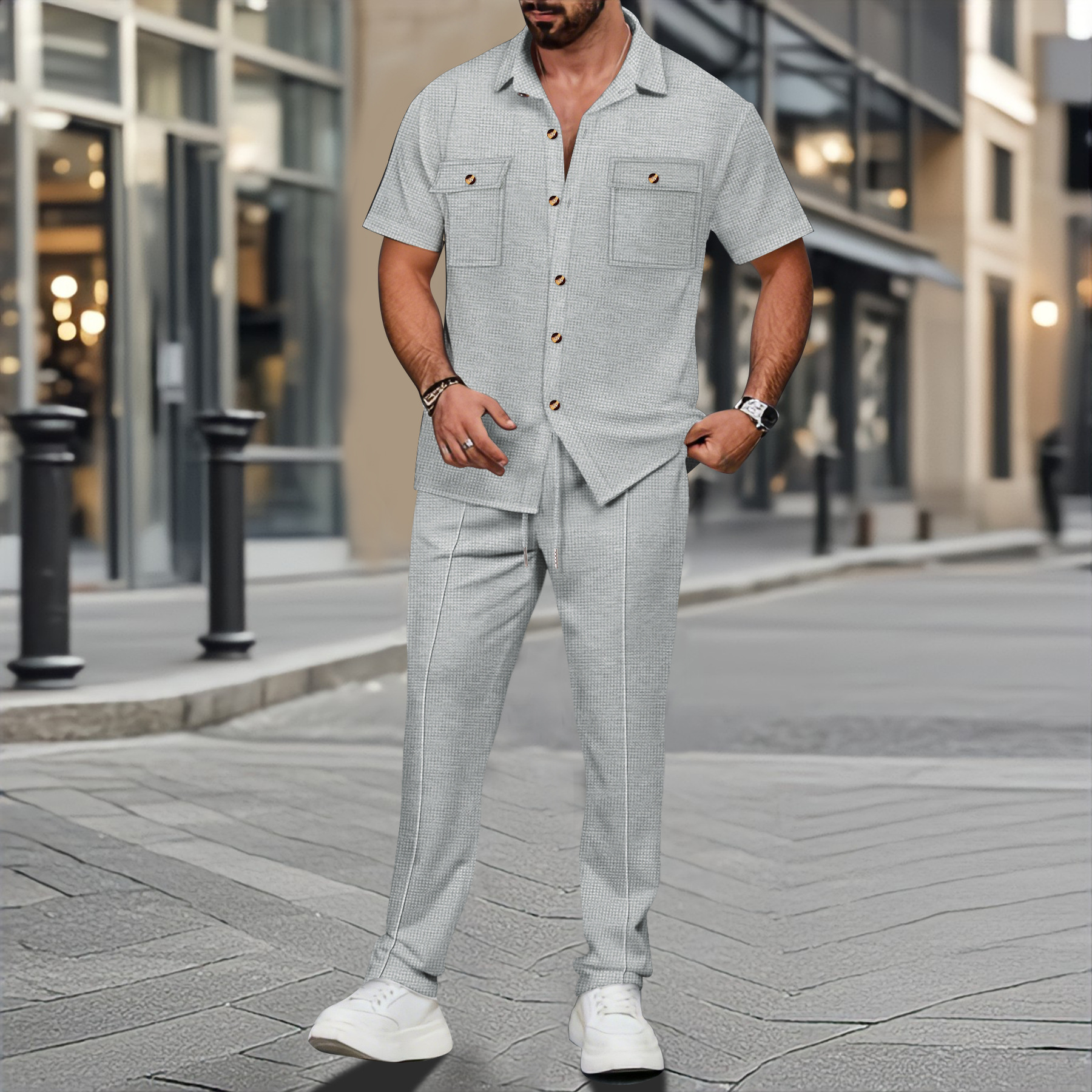 Men Summer Solid Color Lapel B - Embellish Knit ulasan dan harga