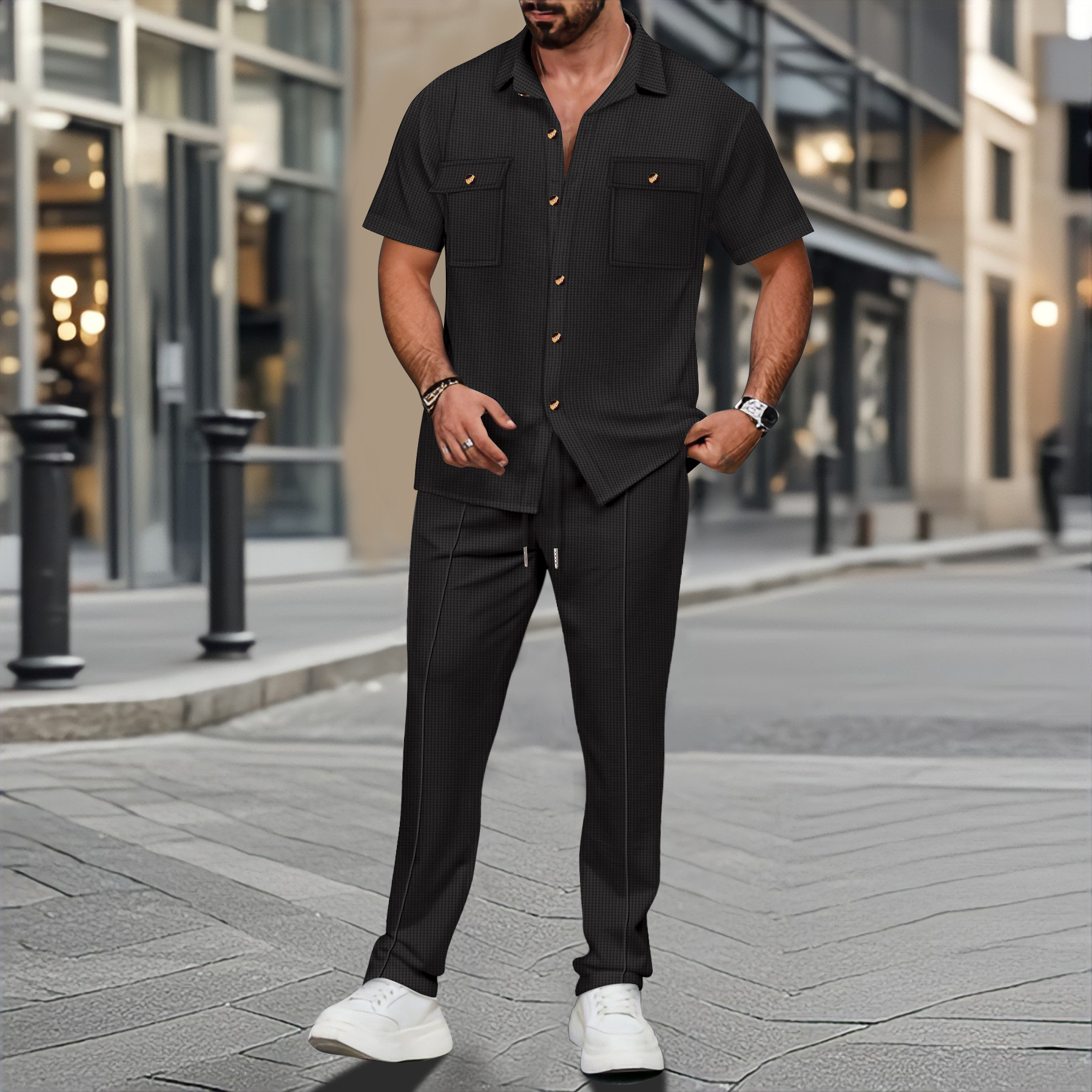 Men Summer Solid Color Lapel B - Embellish Knit ulasan dan harga